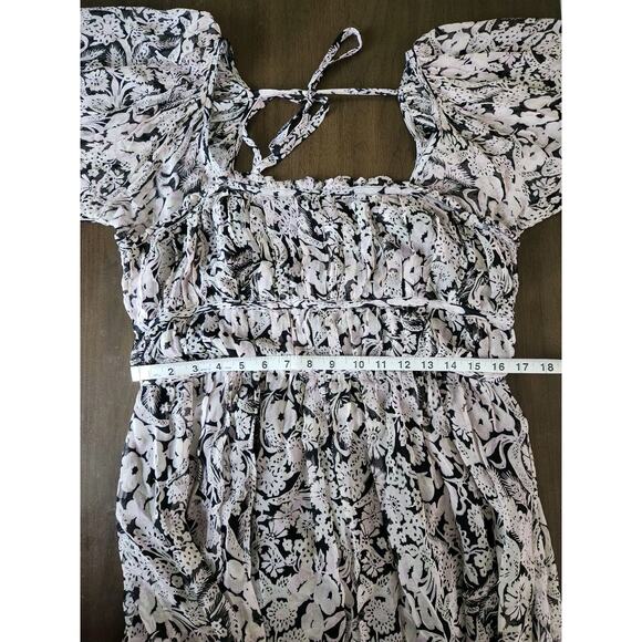 Anthropologie Squareneck Puff Sleeves Smocked Floral Midi Dress Size L euc - Picture 7 of 11